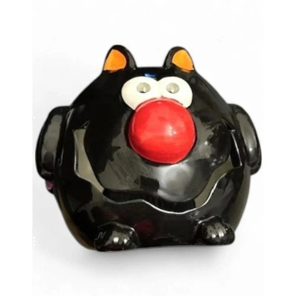 Vintage Style Glossy Ceramic Black Bat Cat Halloween Votive Holder Planter